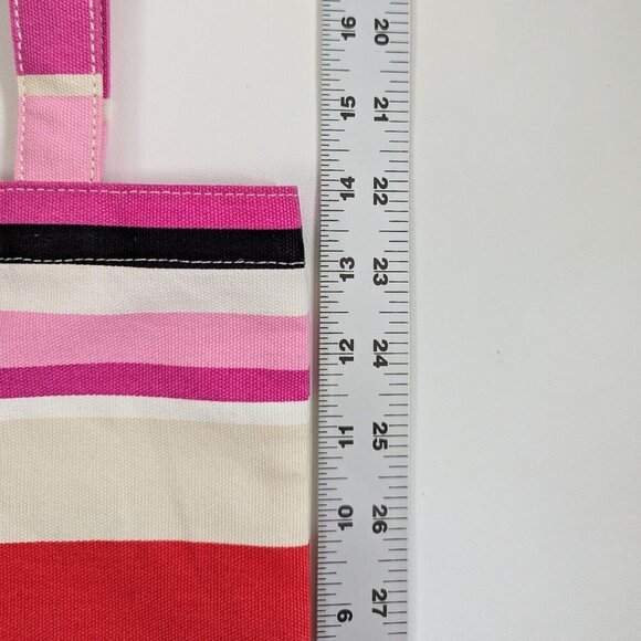 Kate Spade New York Striped Canvas Tote Pink Orange Cream Shopping Bag - Picture 6 of 8